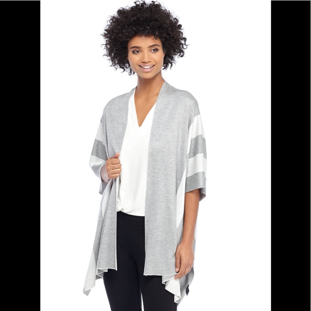 Gray Striped Poncho Sweater
